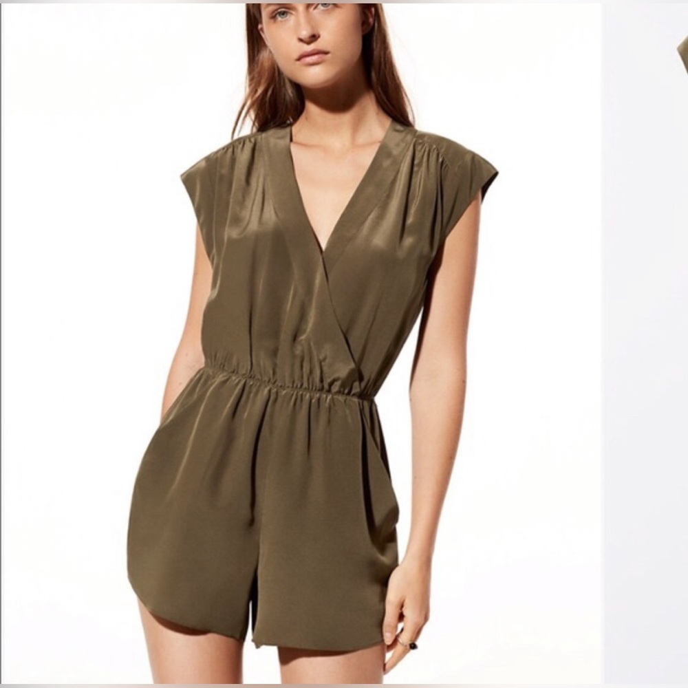 Aritzia Babaton Olive Green Corbett Silk Romper XXS